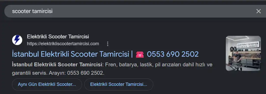 Scooter tamircisi Google sıralama sonucu: 2. sıra
