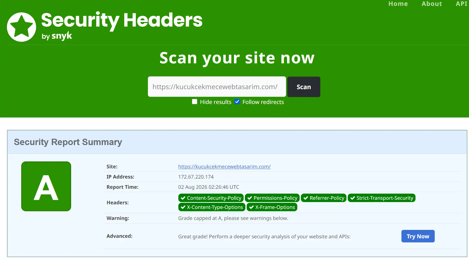Security Headers A derecesi